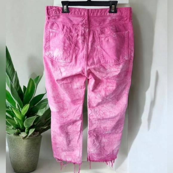 Zara Barbiecore Pink Acid Wash Cropped Denim Jeans - Picture 2 of 7